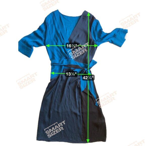 DVF Silk Wrap Dress Size 8 Blue Colorblock Quiet Luxury Professional Art Gallery - Picture 7 of 11